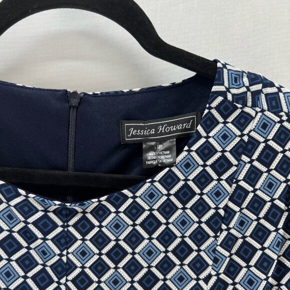 Jessica Howard Dress Women 4P Cap Sleeve Geometric Print Belted A-Line Navy Blue - Picture 12 of 12